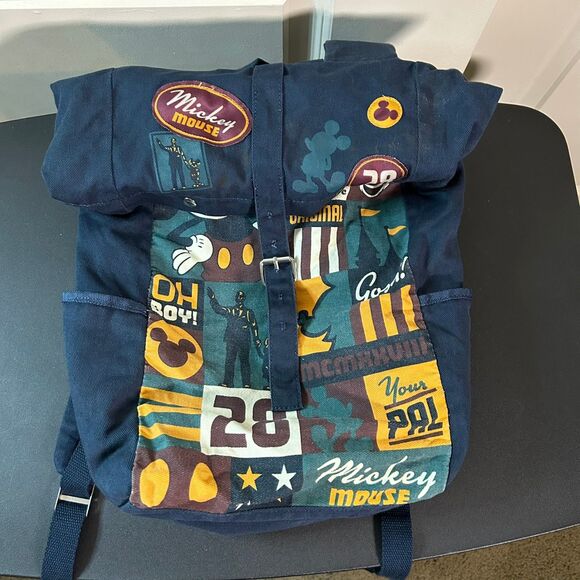 Disney Parks Mickey Mouse Canvas Backpack – Retro Print Rolltop Style - Picture 1 of 4